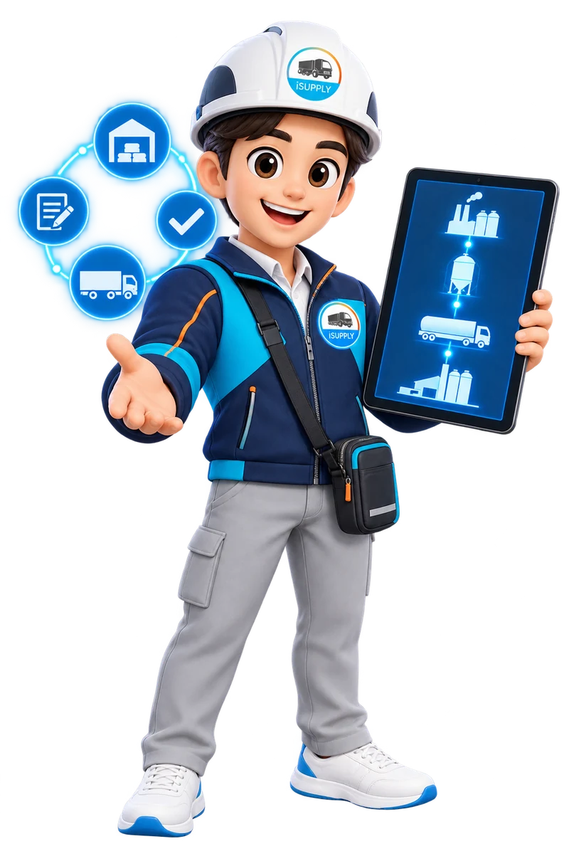 พี่ iSupply มาสคอต ถือ Tablet แสดง Flow ปูนซีเมนต์
